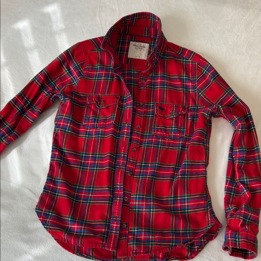 Abercrombie & Fitch Red Tartan Plaid Shirt with Blue & Green Accents S